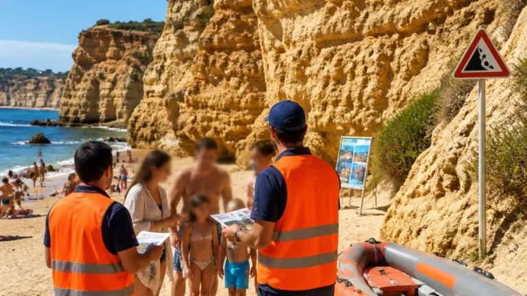 Ações de sensibilização na praia do Ninho das Andorinhas reforçam regras de segurança em Albufeira