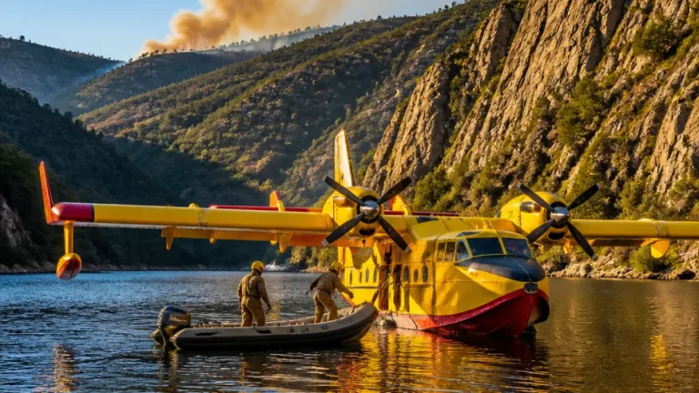 Canadair imobilizado no Tejo junto às Portas de Ródão reduz temporariamente capacidade aérea contra incêndios