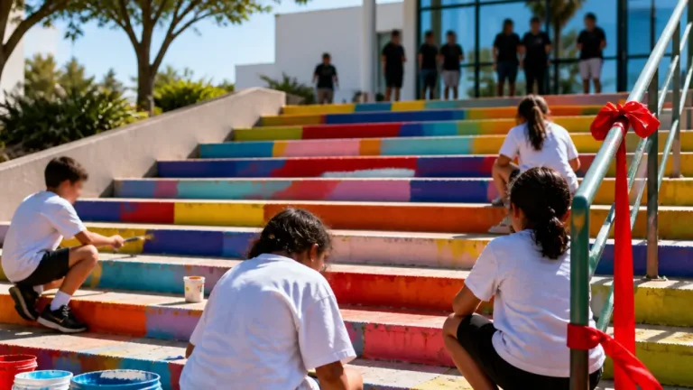 Crianças de Oleiros transformam escadas das piscinas municipais em intervenção artística comunitária