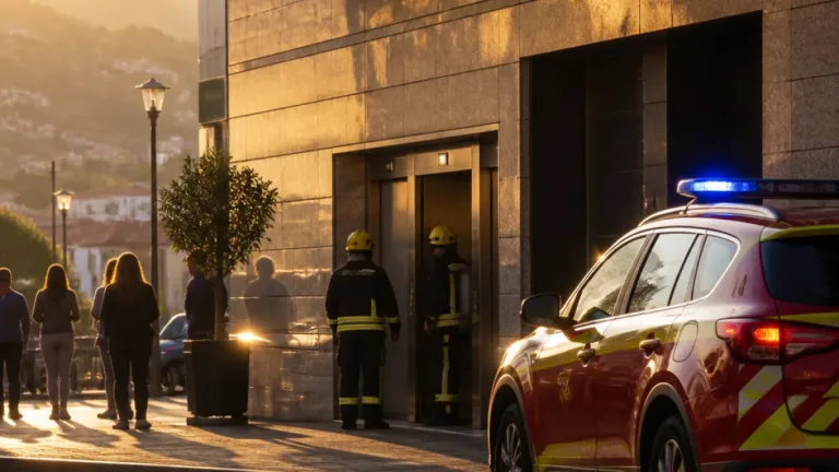 Elevador do Machim Centrum bloqueia ao amanhecer em Machico