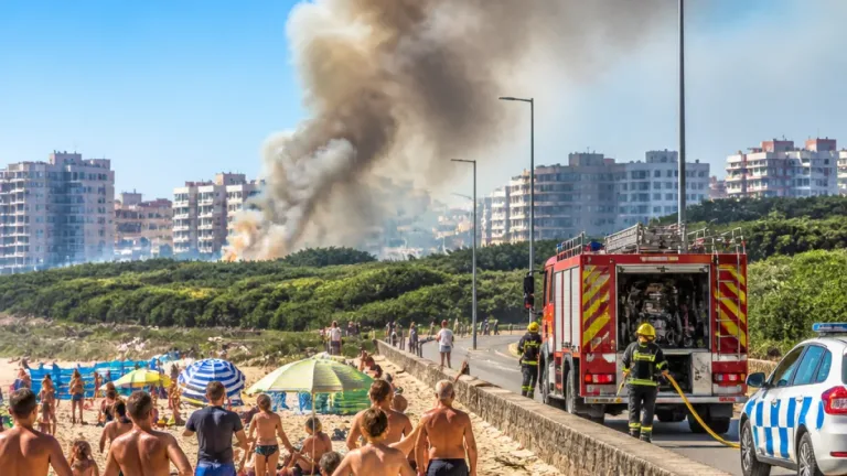 Incêndio em Aver-o-Mar mobiliza bombeiros e alerta banhistas na Póvoa de Varzim