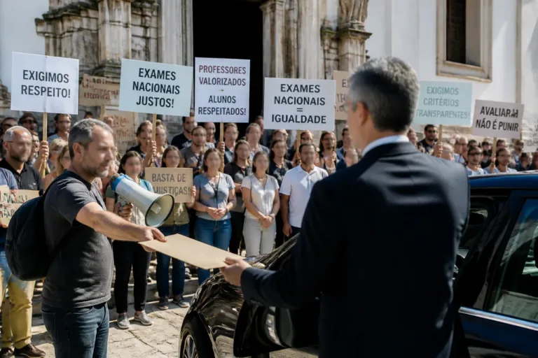Protesto em Coimbra recebe ministro da Educação e levanta alertas sobre exames nacionais