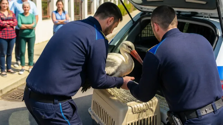 PSP de Ovar recolhe cegonha incapaz de voar e envia-a para tratamento