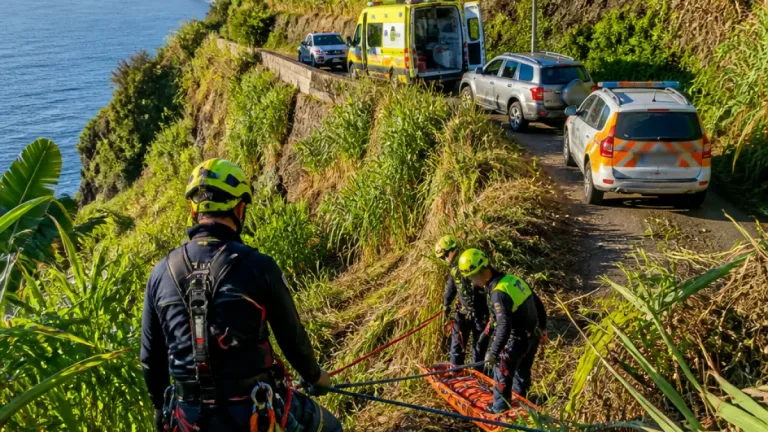 Resgate em zona agrícola de Câmara de Lobos após queda de 50 metros mobiliza 16 bombeiros