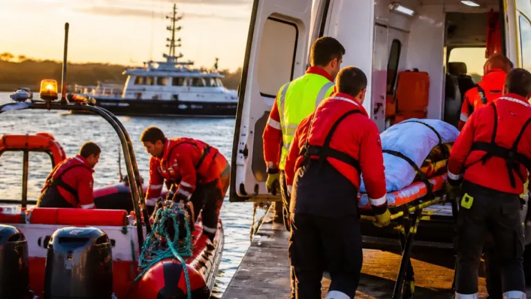 Resgate médico ao largo de Portimão faz desembarque na Marina e transporte hospitalar
