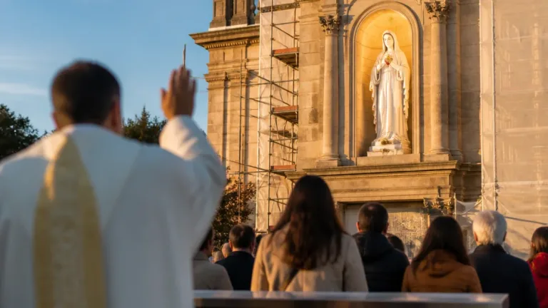 Sameiro inaugura escultura restaurada e novo queimador de velas com bênção do arcebispo