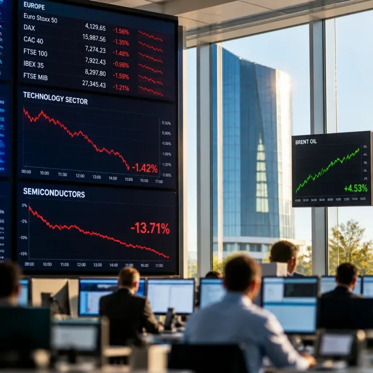 Ações tecnológicas pressionam bolsas europeias enquanto BCE e conflito no Médio Oriente acentuam incerteza