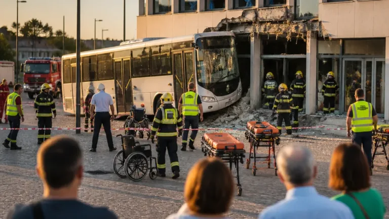 Tomar: autocarro dos TUT embate na fachada do hospital e há uma vítima mortal