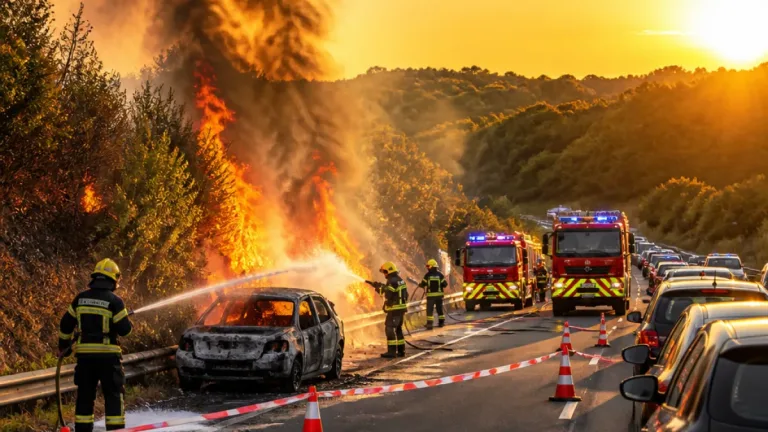 Veículo incendeia-se no IC2 junto a Coimbra e provoca fogo em vegetação